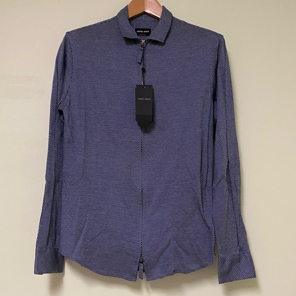 Giorgio Armani Blue Long Sleeve Polo Button Down Shirt - Picture 1 of 10